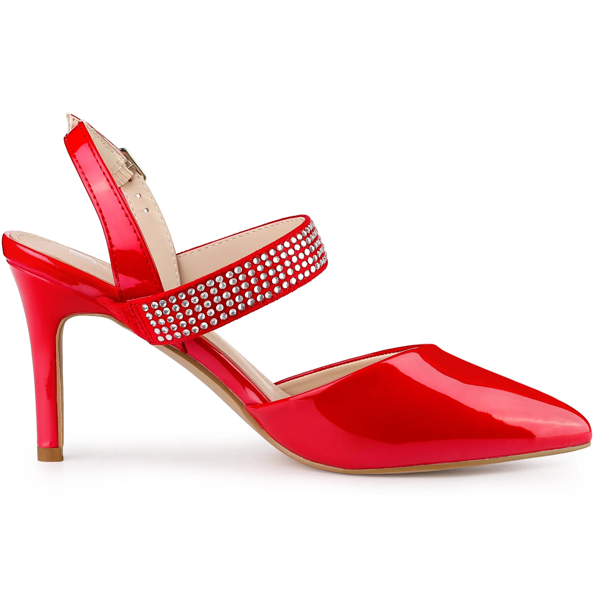 Women's Rhinestone Strap Pointed Toe Stiletto High Heel Sandal Pumps