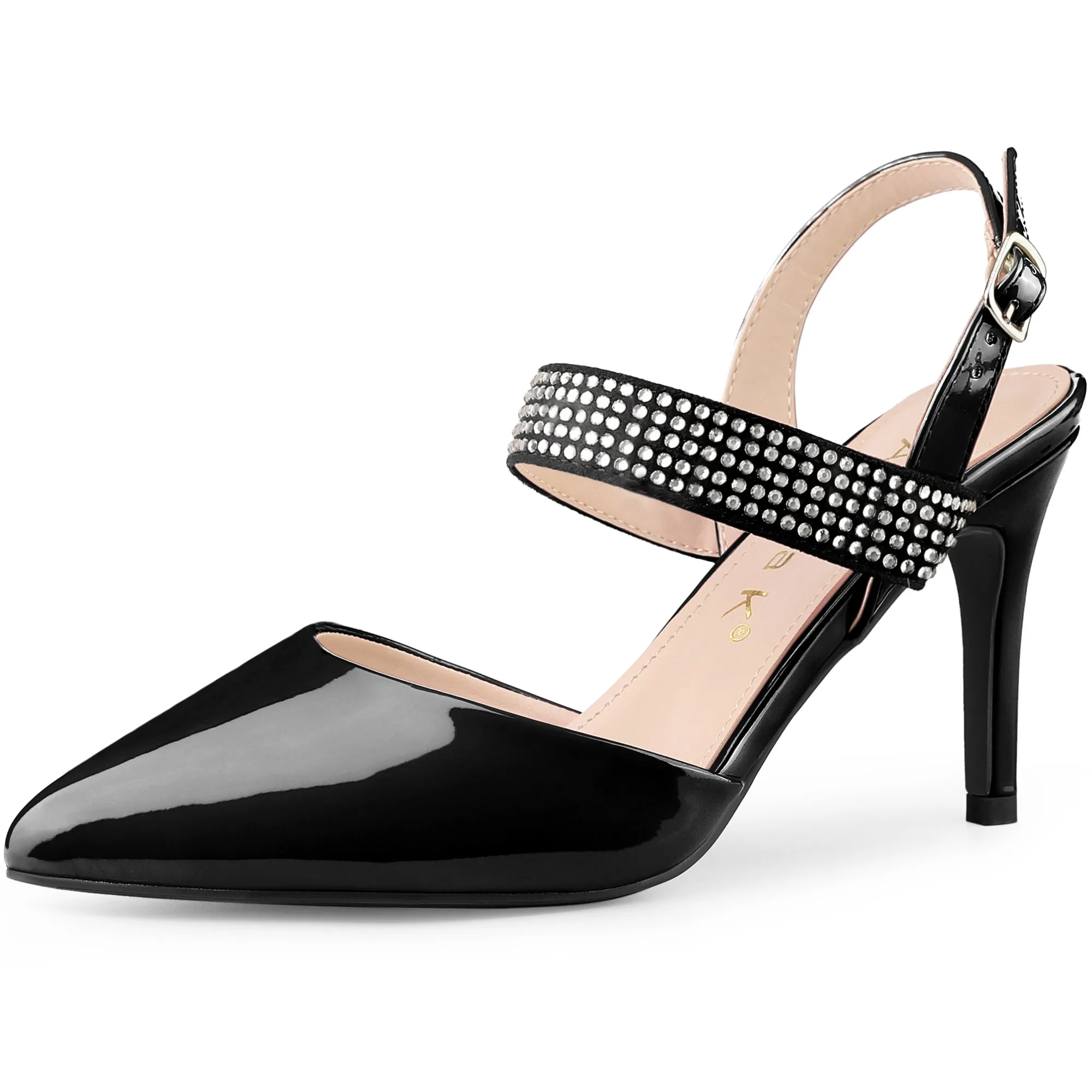 Women's Rhinestone Strap Pointed Toe Stiletto High Heel Sandal Pumps