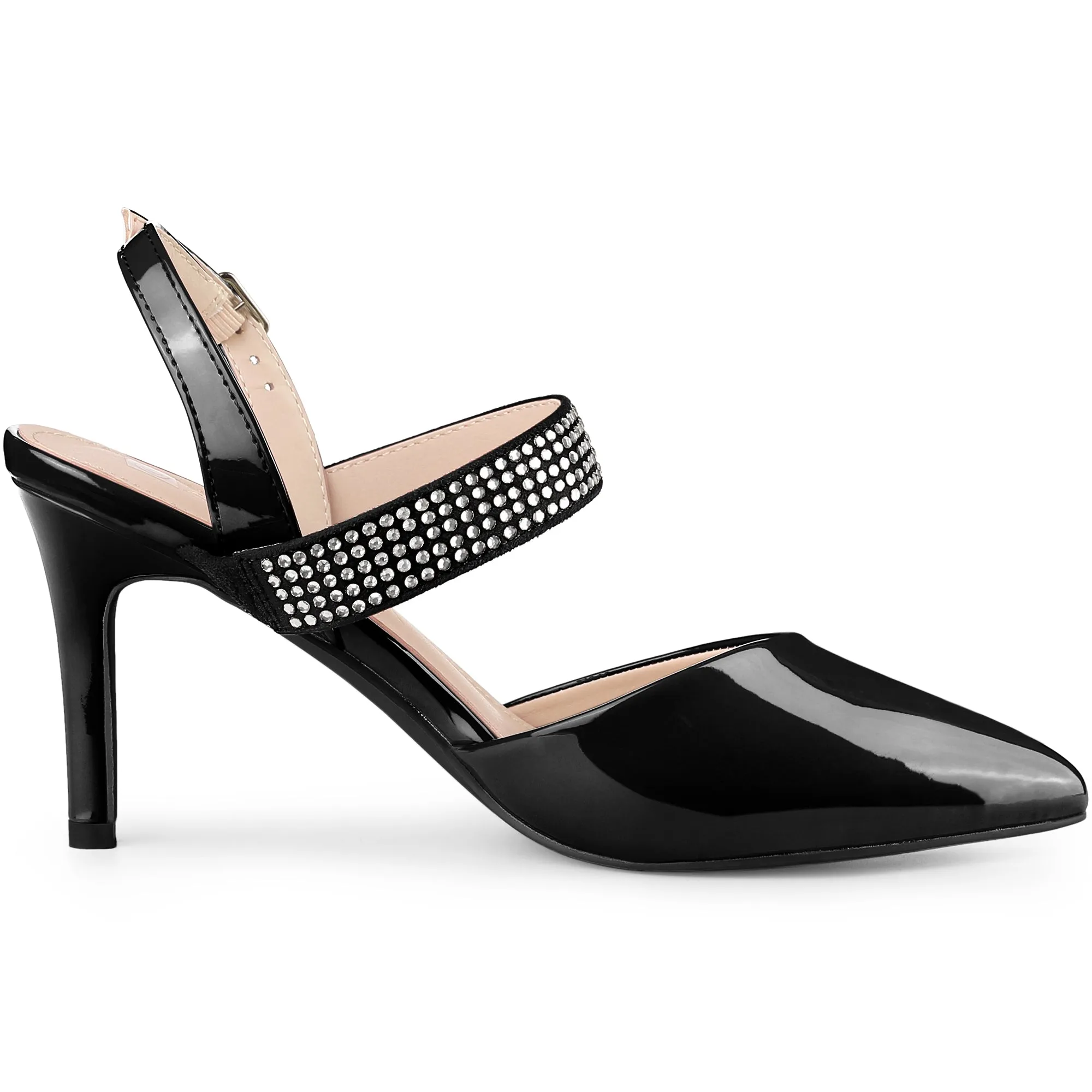 Women's Rhinestone Strap Pointed Toe Stiletto High Heel Sandal Pumps
