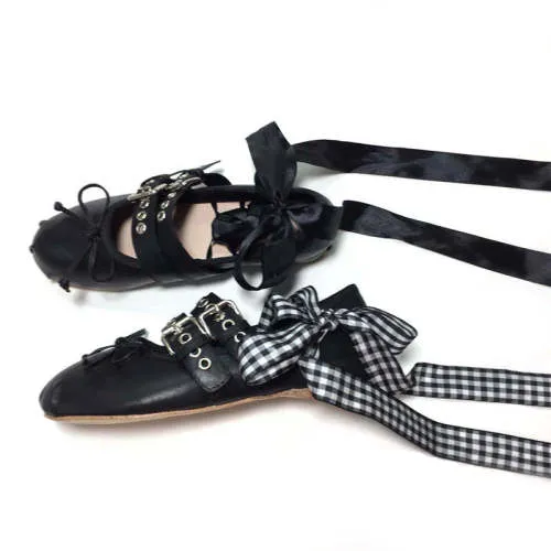 xiangtuibao Womens Pumps Flat Shoes Retro Comfort Satin Denim Buckle Ballet Dancing Flats Casual Riband Girls 10Colors New