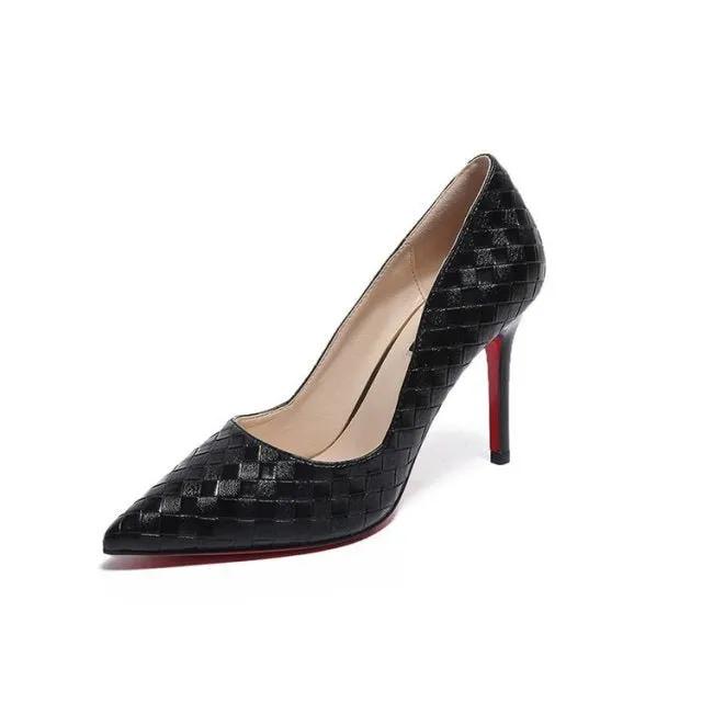 XPAY Red Bottom Lattice Print Stiletto Shoes