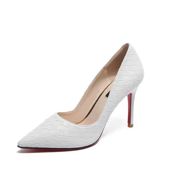XPAY Red Bottom Lattice Print Stiletto Shoes