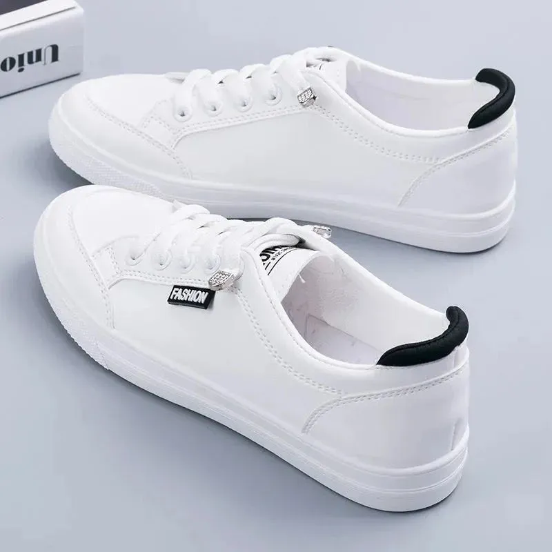 Young Women's Casual White Sneakers Vulcanize Shoes Spring Autumn Breathable Flats Solid Color Mesh Shoes