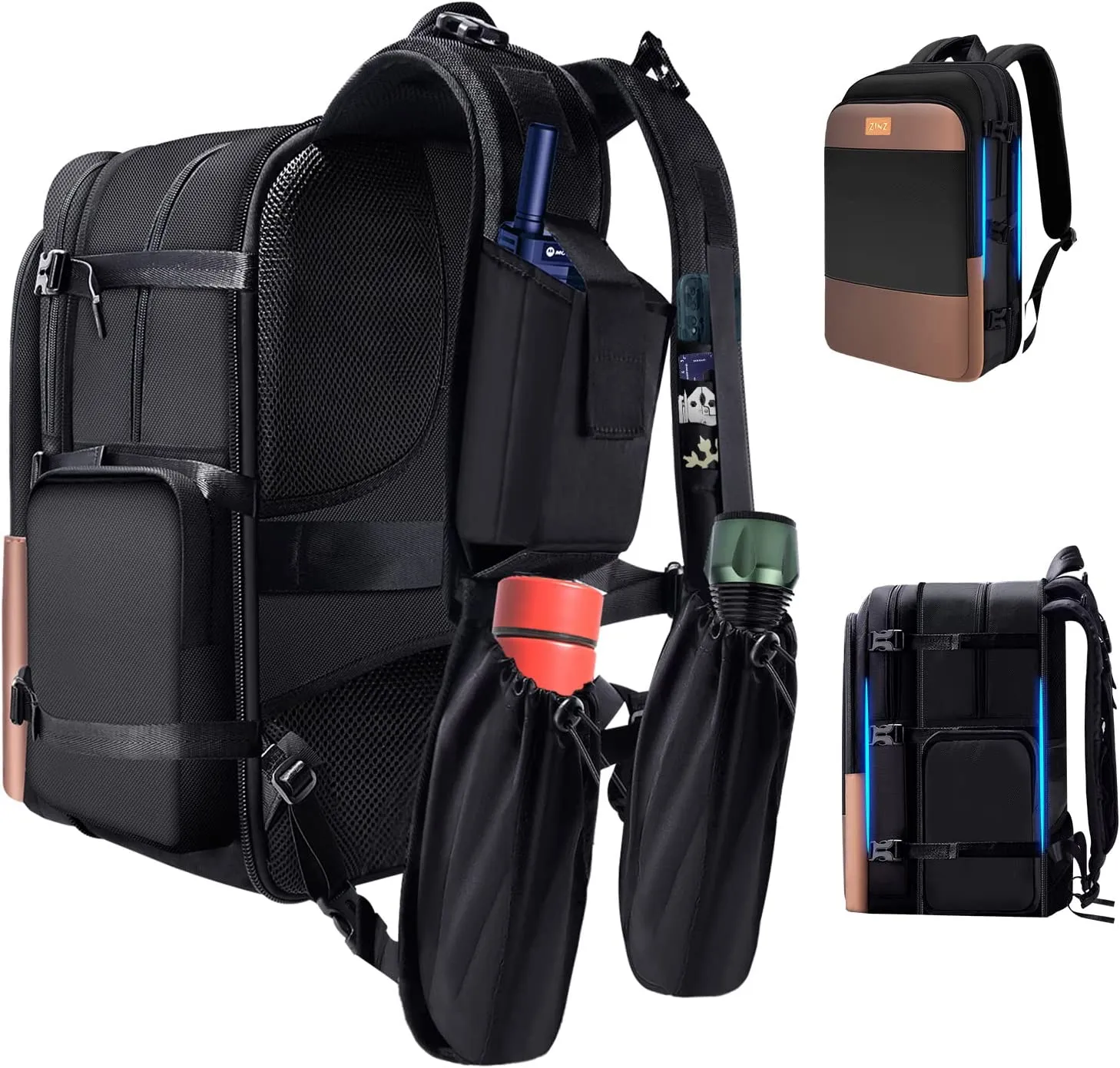 ZINZ Slim Expandable Travel Laptop Backpack 15.6 Inch with Patented Shoulder Pockets and USB, Versatile Anti-Theft Business Backpack Daypack with Ultra Capacity for Work/School/Hiking/Camping,Black