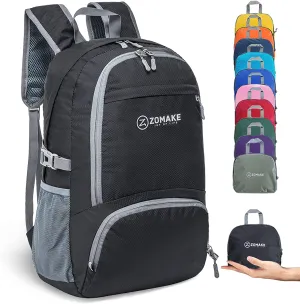 ZOMAKE 30L Lightweight Packable Backpack Water Resistant, Super lightweight and easy to fold up into a small pocket (A true space saver) to fit anywhere. Black
